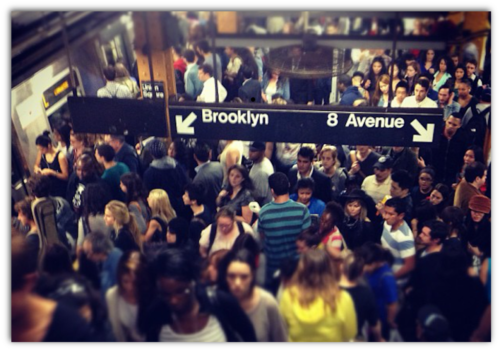 Crowded subway platform, via Flickr/Angela Rutherford, CC BY-NC-ND 2.0